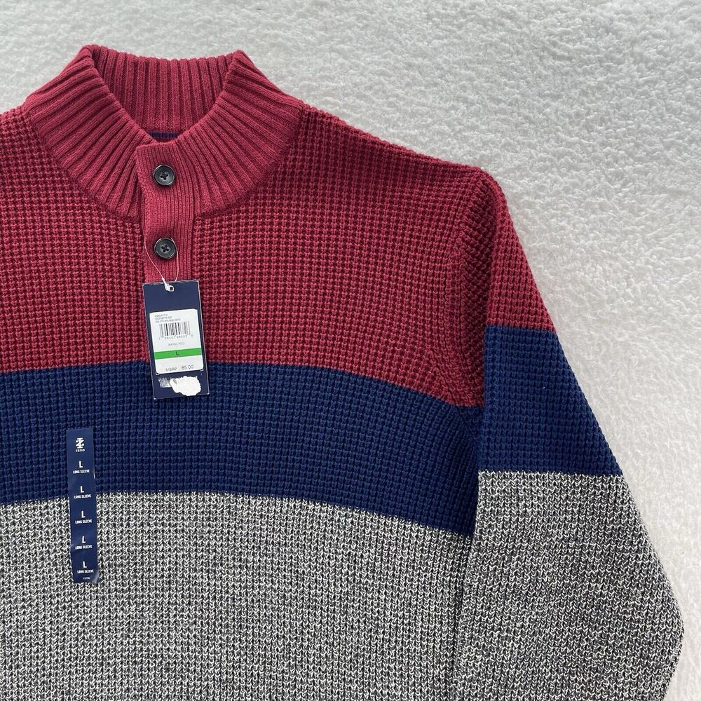Izod Sweater Mens L Multicolor Color Block Shelter Island Stripe Preppy Casual - Picture 2 of 10